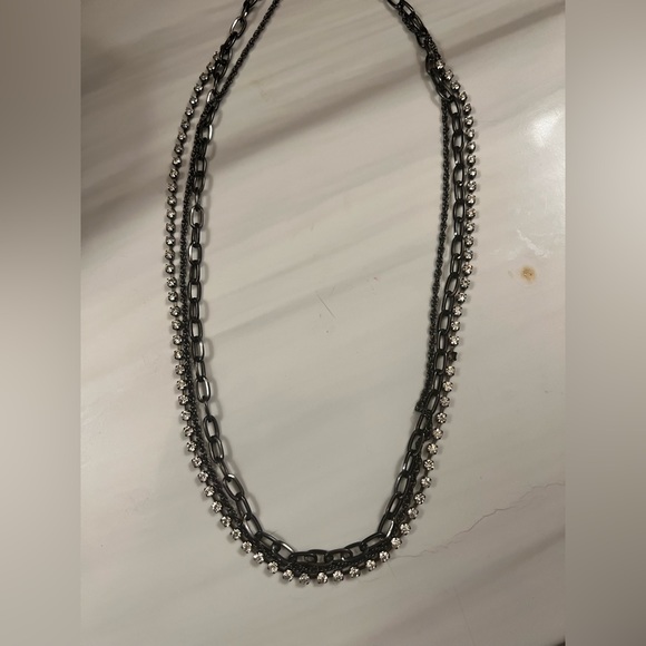 J Crew Rhinestone Multi Strand Necklace Gunmetal Black Chain Link - Picture 8 of 10